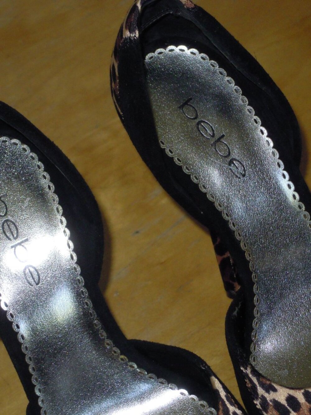 BEBE Size 7 M Leopard Animal Print 6" Stiletto High Heel Shoes Peep Toe - Picture 2 of 7